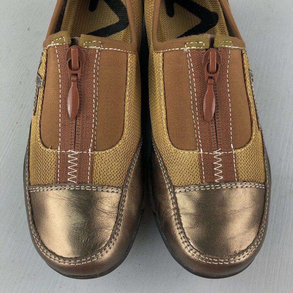 Anne Klein Ak Women's Size 6m Ultima Bronze Brown Fabric Front Zip Low Top Shoes View 5